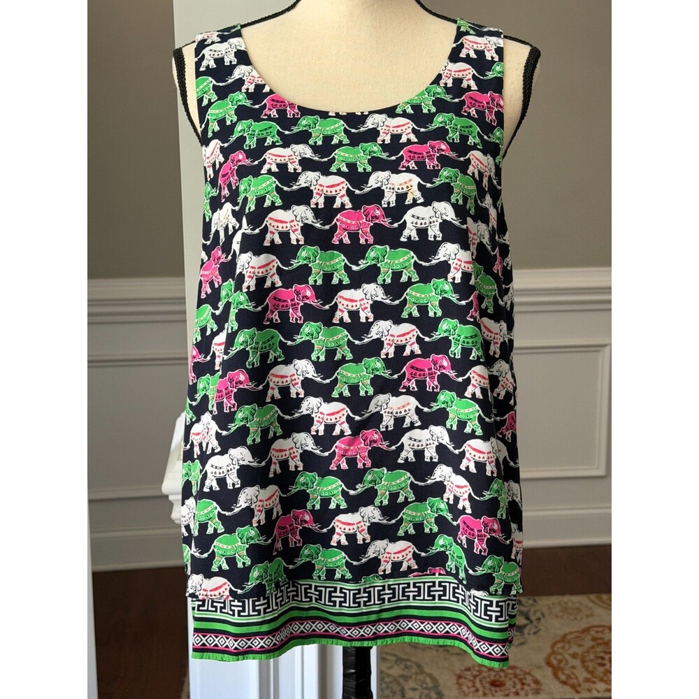Crown and Ivy Sleeveless Vibrant Elephant Layered Top w/Back Zipper Sz L